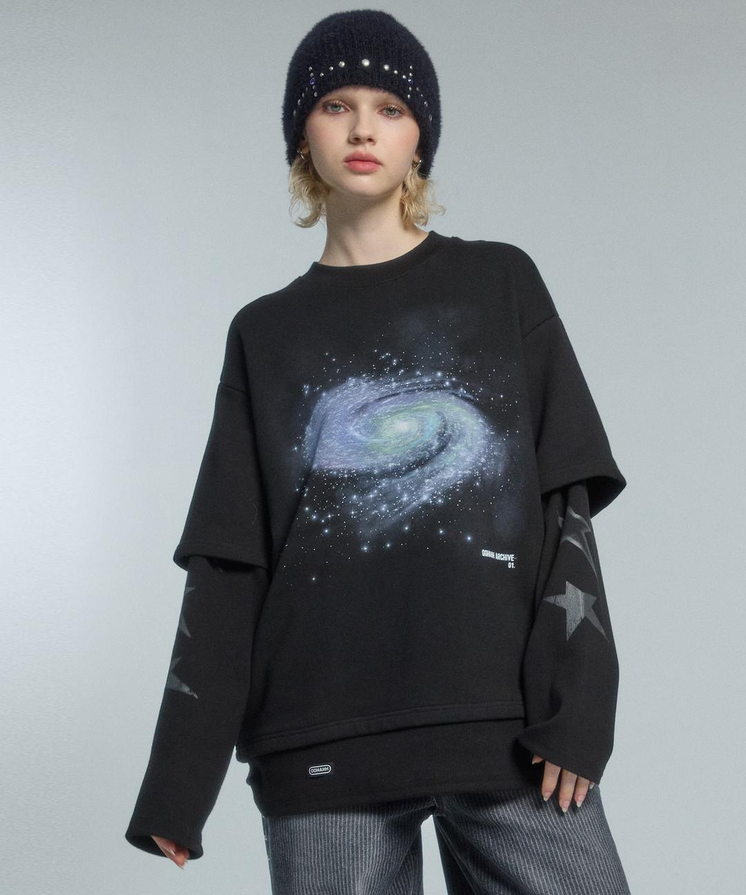 BLACK HOLE LAYERED SWEAT SHIRTS (BLACK) - OOHAHH