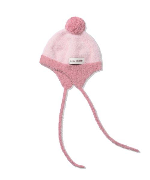 컬러드 헤어리 이어플랩 비니_핑크