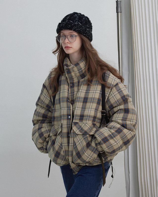 LETM 체크 포켓 덕다운 자켓 (베이지)