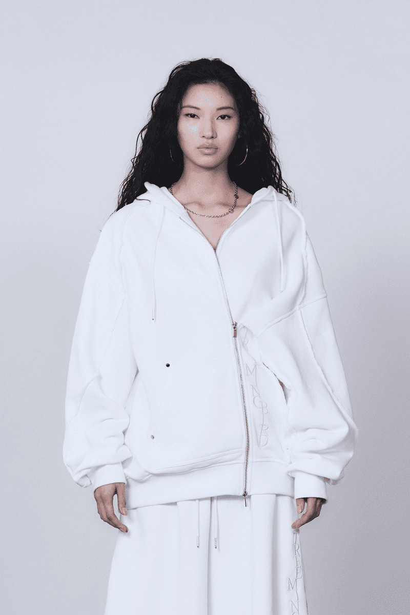 Zipper Finishing Sweat Hoodie Zip-up [ White ]
