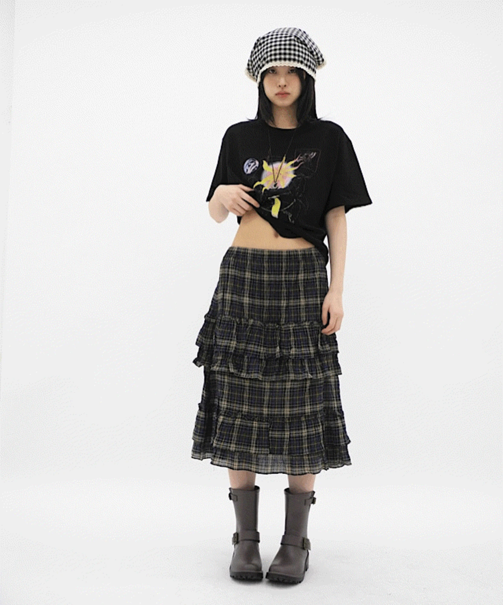 빈티지 캉캉 체크 미디스커트(2cols)