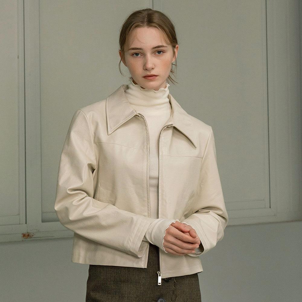 SIOT4023 Fake Leather Crop JK_Cream