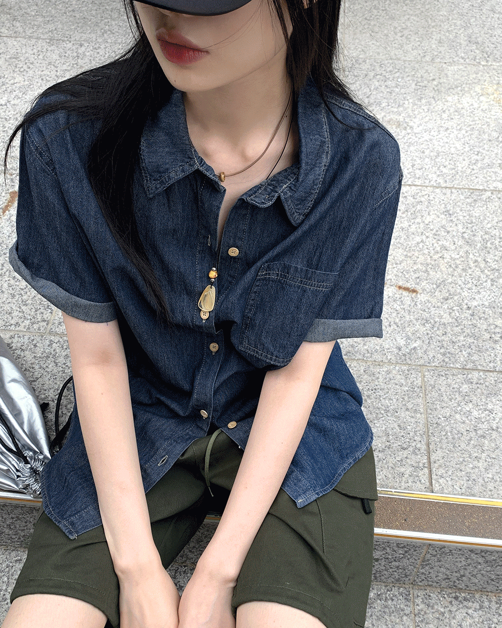 원더원더 [컬러추가/10만장 판매] 퍼즐 박시 데님 반팔 남방 셔츠