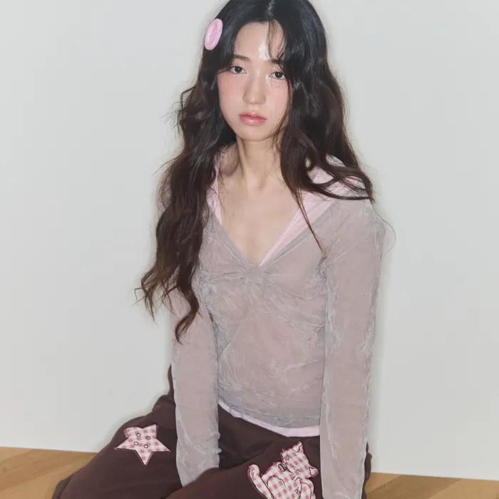 SHERRY RIBBON VELVET TOP (GREY)