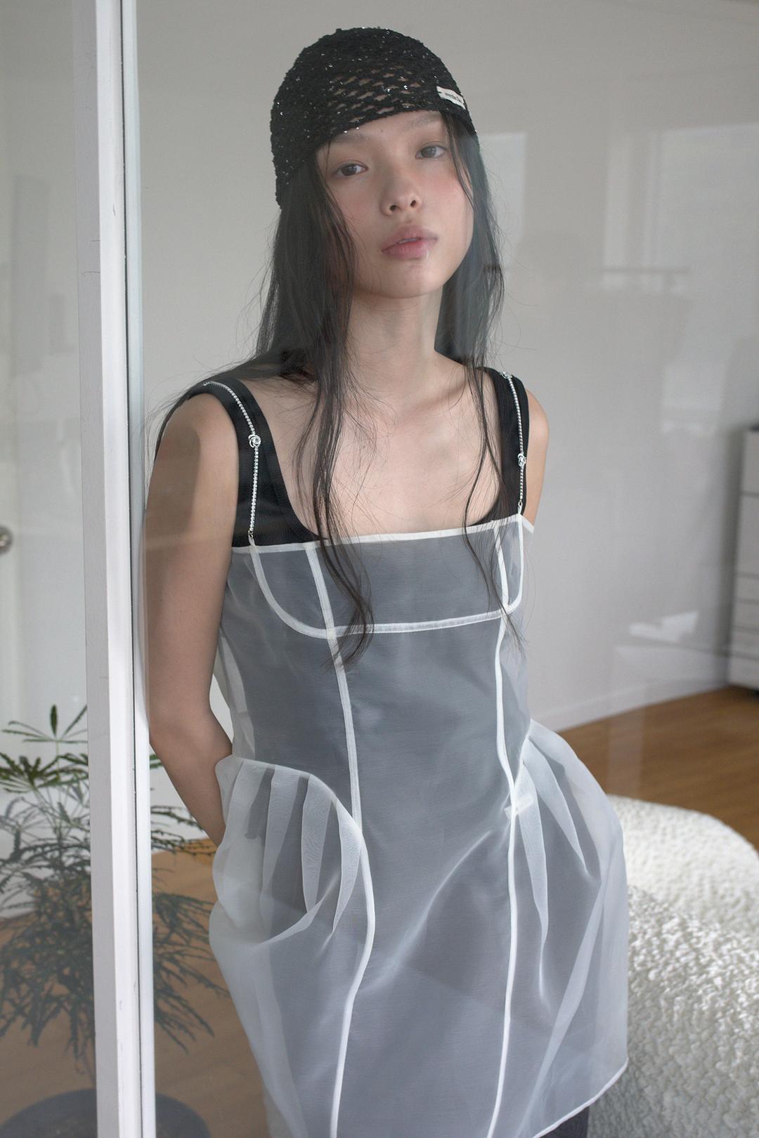 JEWEL STRAP ORGANZA MINI DRESS_IVORY