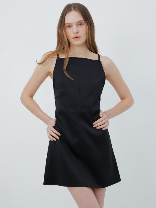 STITCHED SATIN MINI DRESS (BLACK)