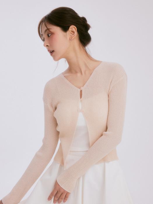 Linen 3 button cardigan (pink)