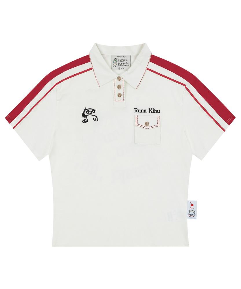 WXT054 루나키후 스티치 포인트 PK 반팔 티셔츠 (WHITE)