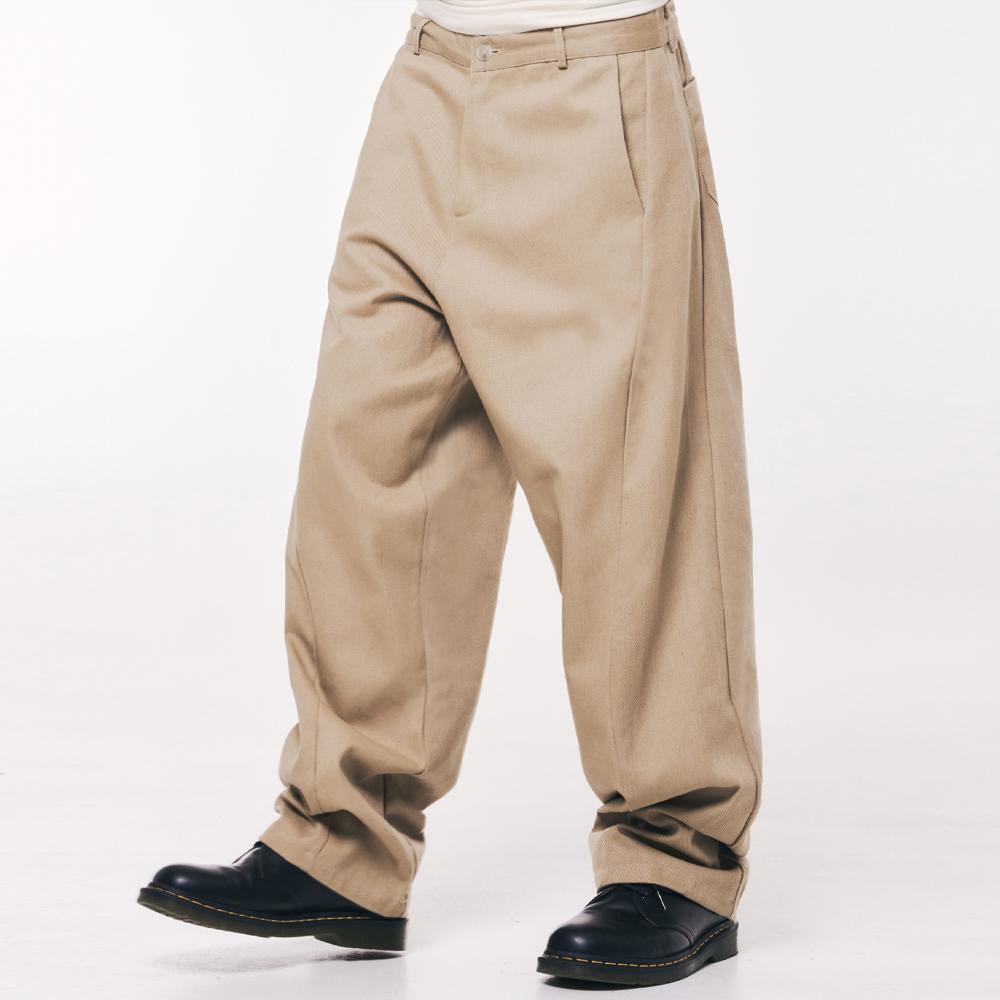 커브드 와이드 코튼 데님팬츠 [베이지]