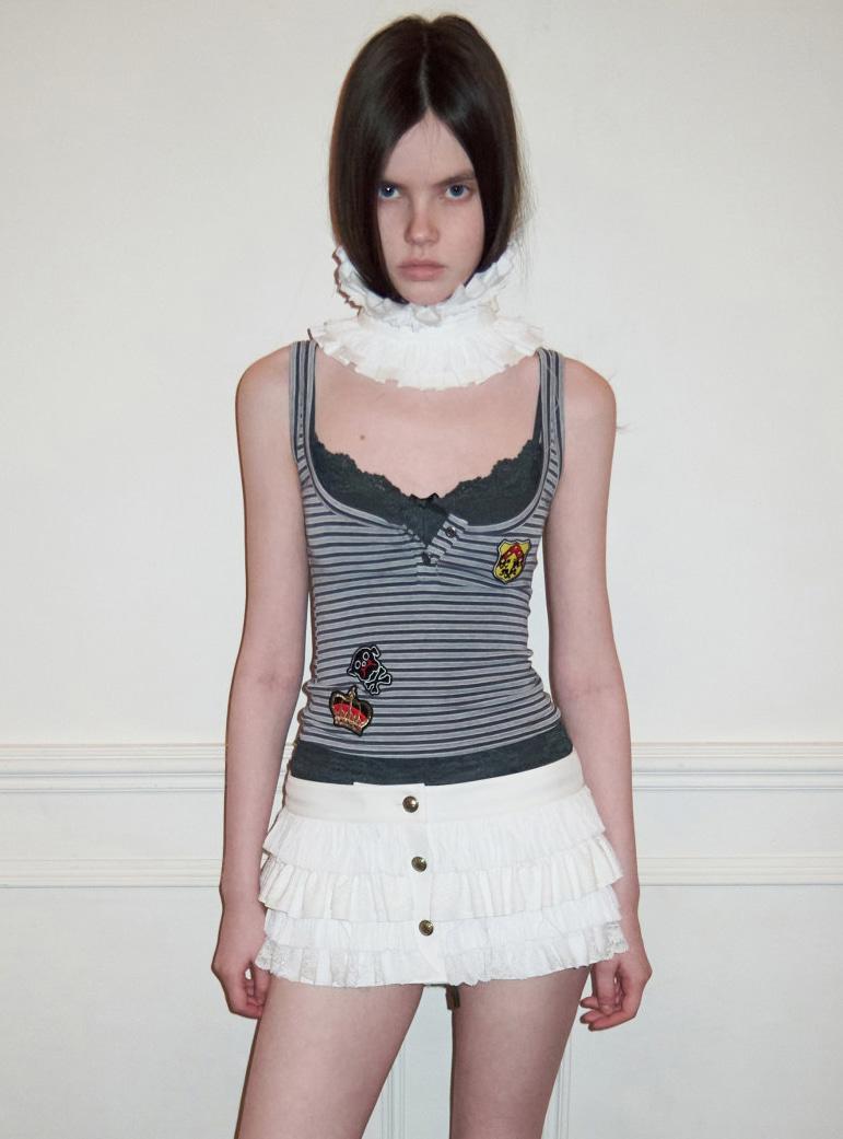 Layered Lace Patch Slim Tank (3color)