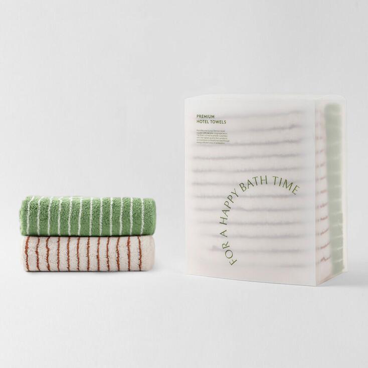 페이스 타월 - 2P Set - 아몬드&세이지스트라이프 (45x85)