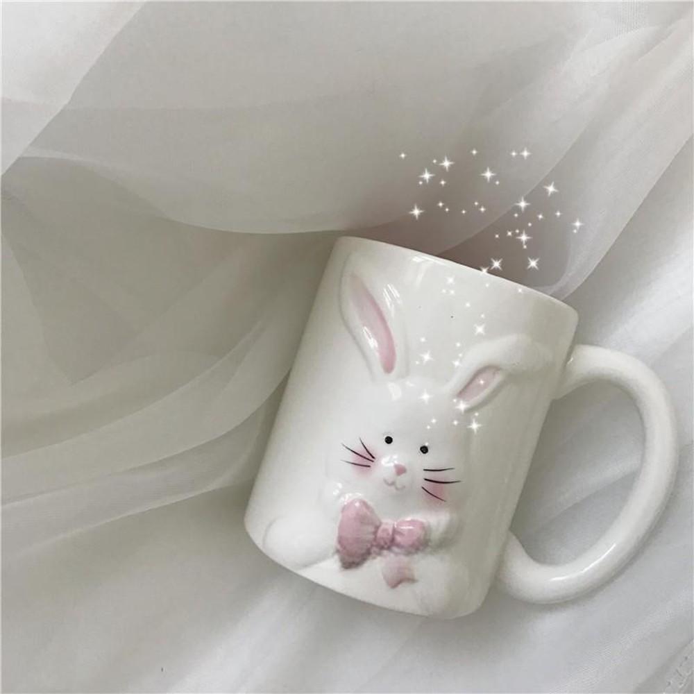 수심 Rabbit Pink Mug 토끼 머그 귀여운 유니크 세라믹 래빗 핑크 컵 감성
