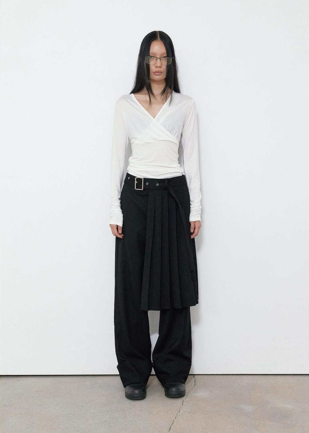 SHIRRING V-NECK T, IVORY