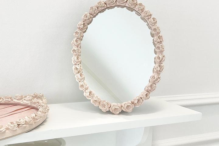엔틱 로즈 핑크 거울 화장대 탁상 벽걸이 쟁반 미러 악세서리트레이