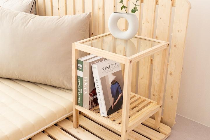 [단독특가] 피너스 원목 강화유리 협탁 2단