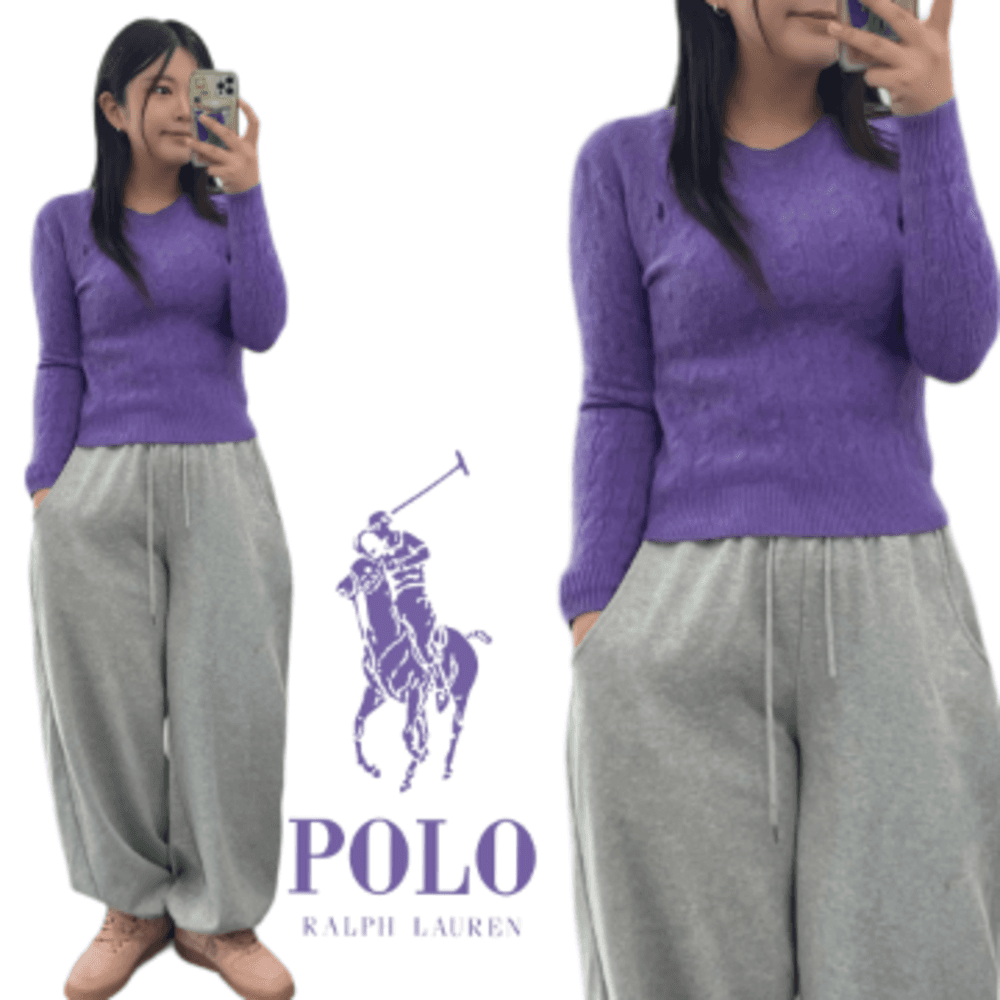 폴로 랄프로렌 신형 꽈배기 캐시미어 라일락 니트