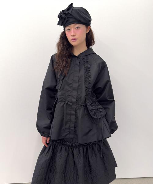Ruffled Peplum Hoodie Jacket [Black]