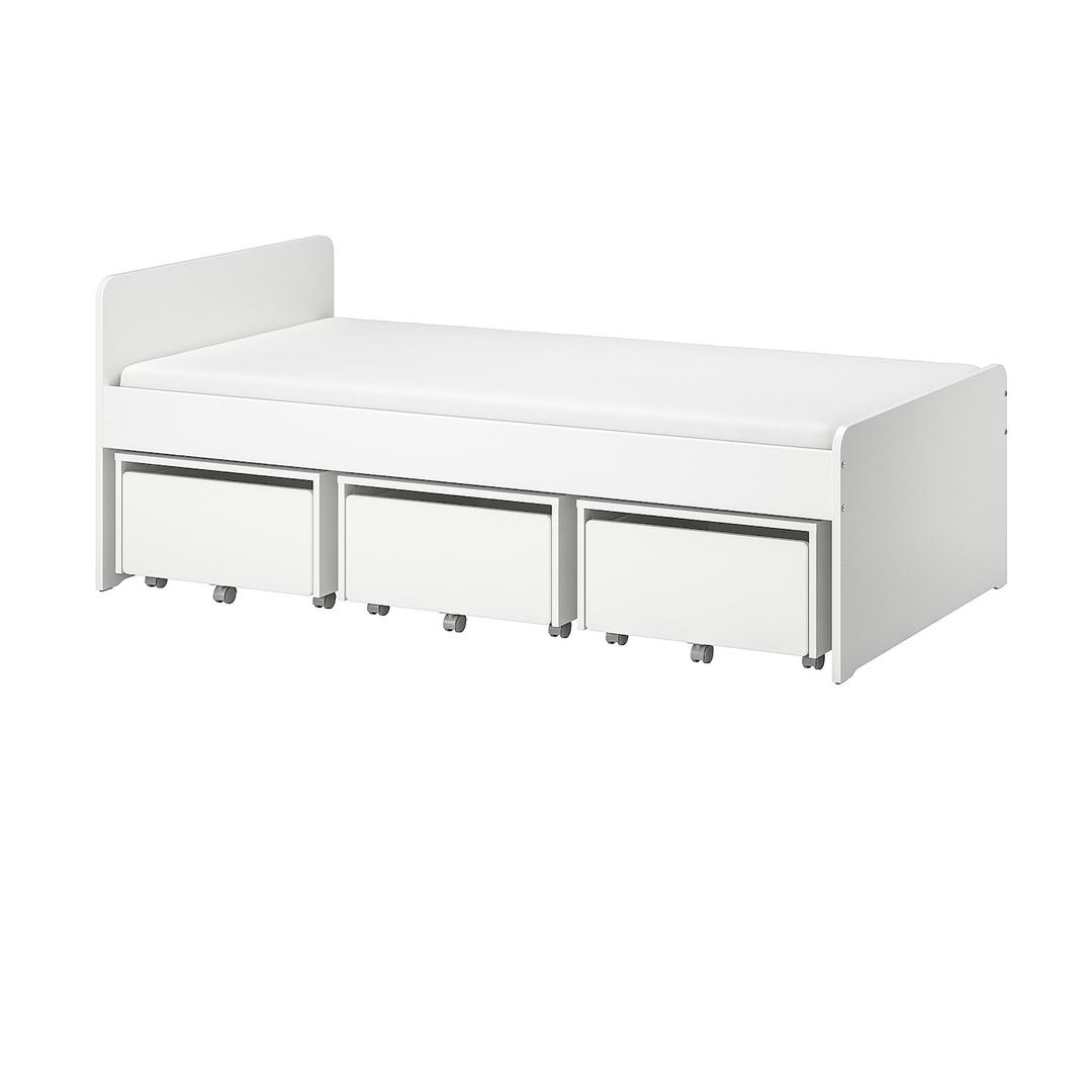 SLÄKT 슬렉트 침대프레임+수납함 3개 - 화이트 90x200 cm
