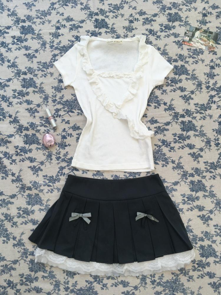 jpn vintage Ivory frill slim knit