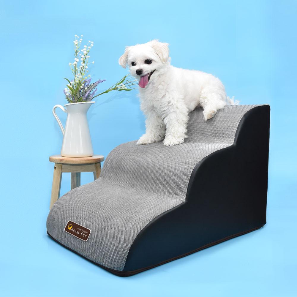 크림펫 강아지 계단 커브형 논슬립 애견 스텝 3단