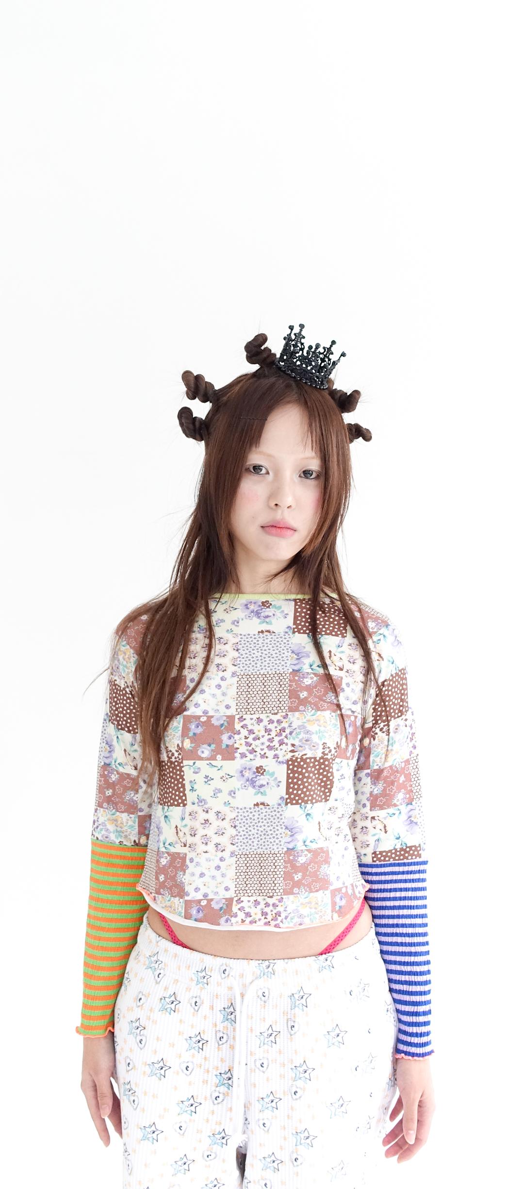 [F.E.E.S] ppi ppi patchwork long top (brown)