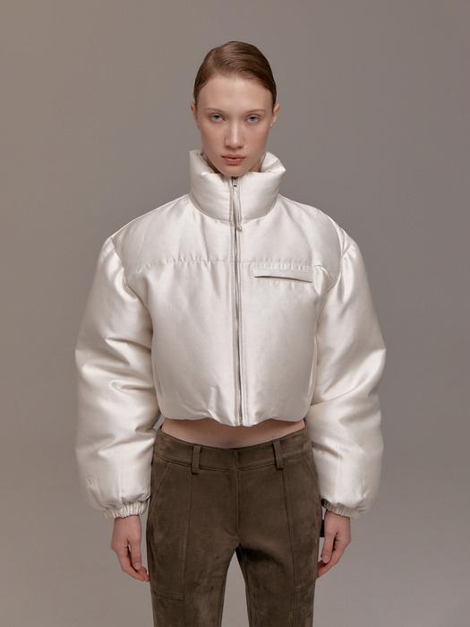WOOL SILK CROPPED GOOSE DOWN JACKET (IVORY)