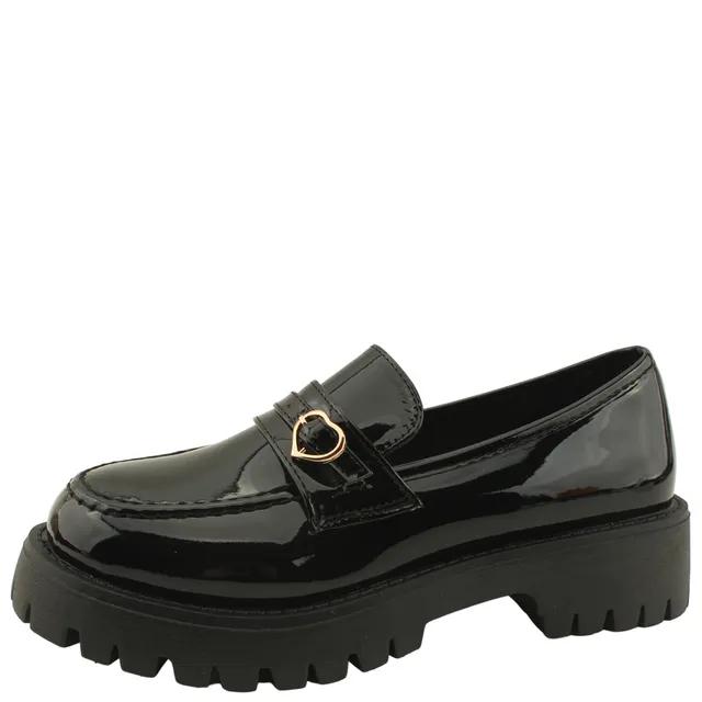 하트 버클 스트랩 로퍼 구두 애나멜 블랙