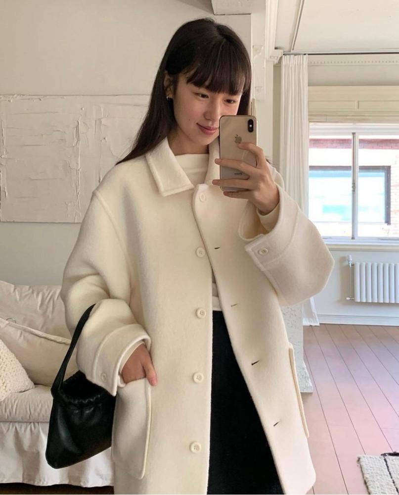 jinsim 진심 미드 데이 코트 울 긴팔 카라 싱글 하프 ct (2col)