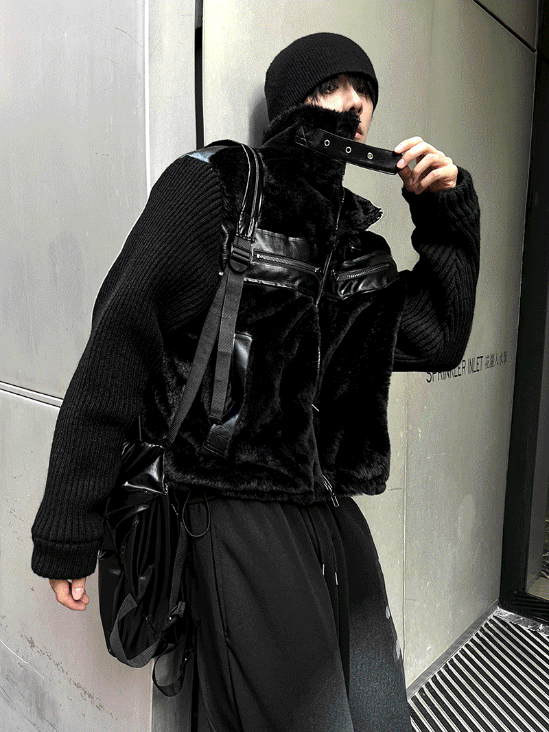 [마지막 리오더 후 품절예정] 퍼 가죽 겨울 무스탕  + 딥블랙 니트..🩶 [Deep Black ]