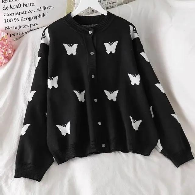 나비 패턴 블랙가디건