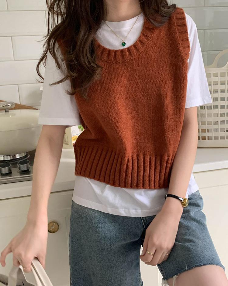 [CoverApparel] 벨로 라운드넥 니트 베스트 /5Color