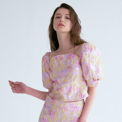 bulb shoulder square neck blouse pink rose