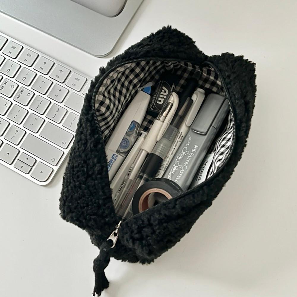 아르장 네모 필통 - 퍼블랙 / 뽀글이필통 펜슬케이스 학생 선물 / Argent square pencil case - Fur black