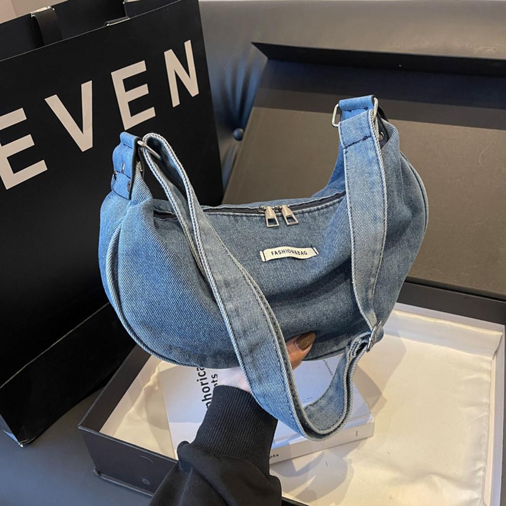 y2k 데일리 데님 크로스 숄더백 여성용 대학생 가벼운 심플 반달 캐쥬얼
