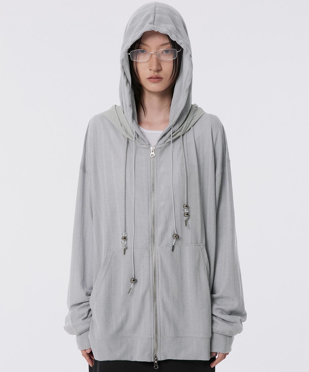 Oversized 2-Hooded Zip Up (FL-139_Gray)