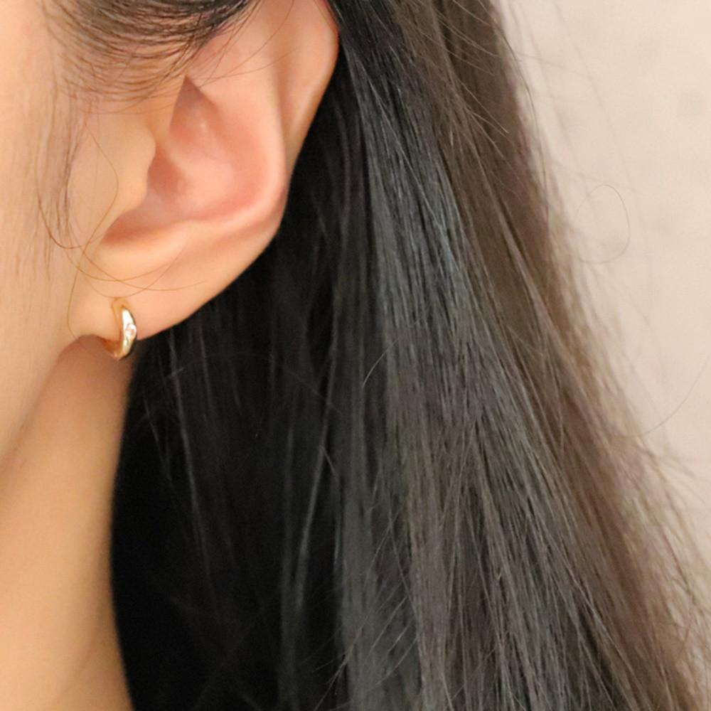 14k 18k 데일리 로즈 골드 큐빅 볼드 미니 작은 심플한 원터치 링 귀걸이