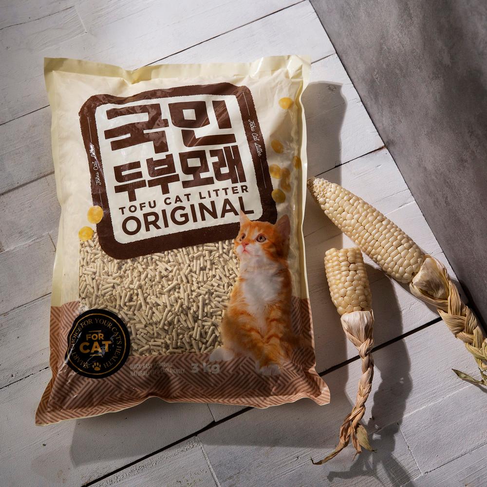 [국민가격] 고양이 두부모래 2종 3kg 6개묶음 (오리지널, 녹차)