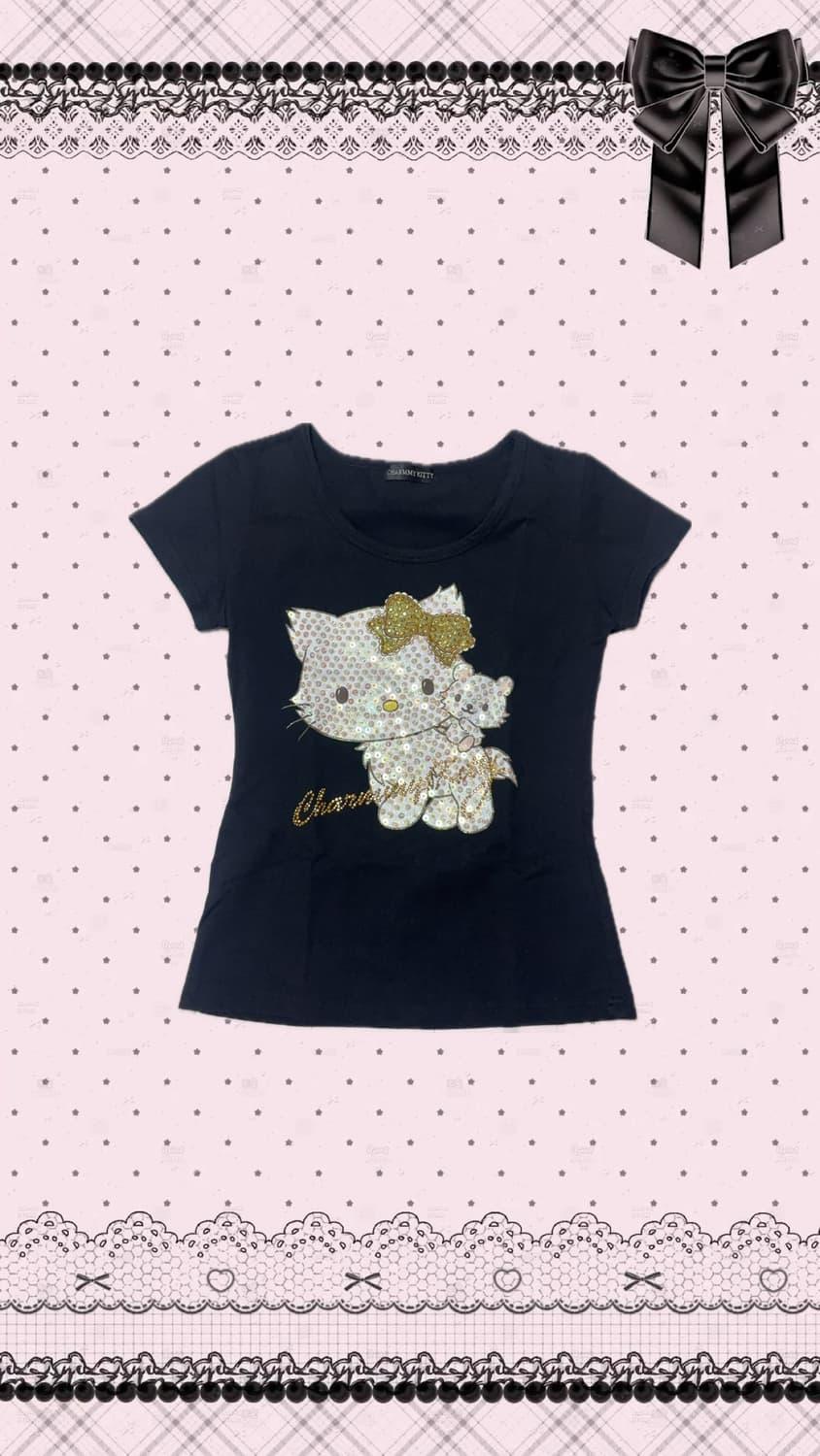 대대장 히메 오네 갸루 챠미키티 스팽글 반팔티 키티탑  y2k🐱🖤 | 후루츠패밀리