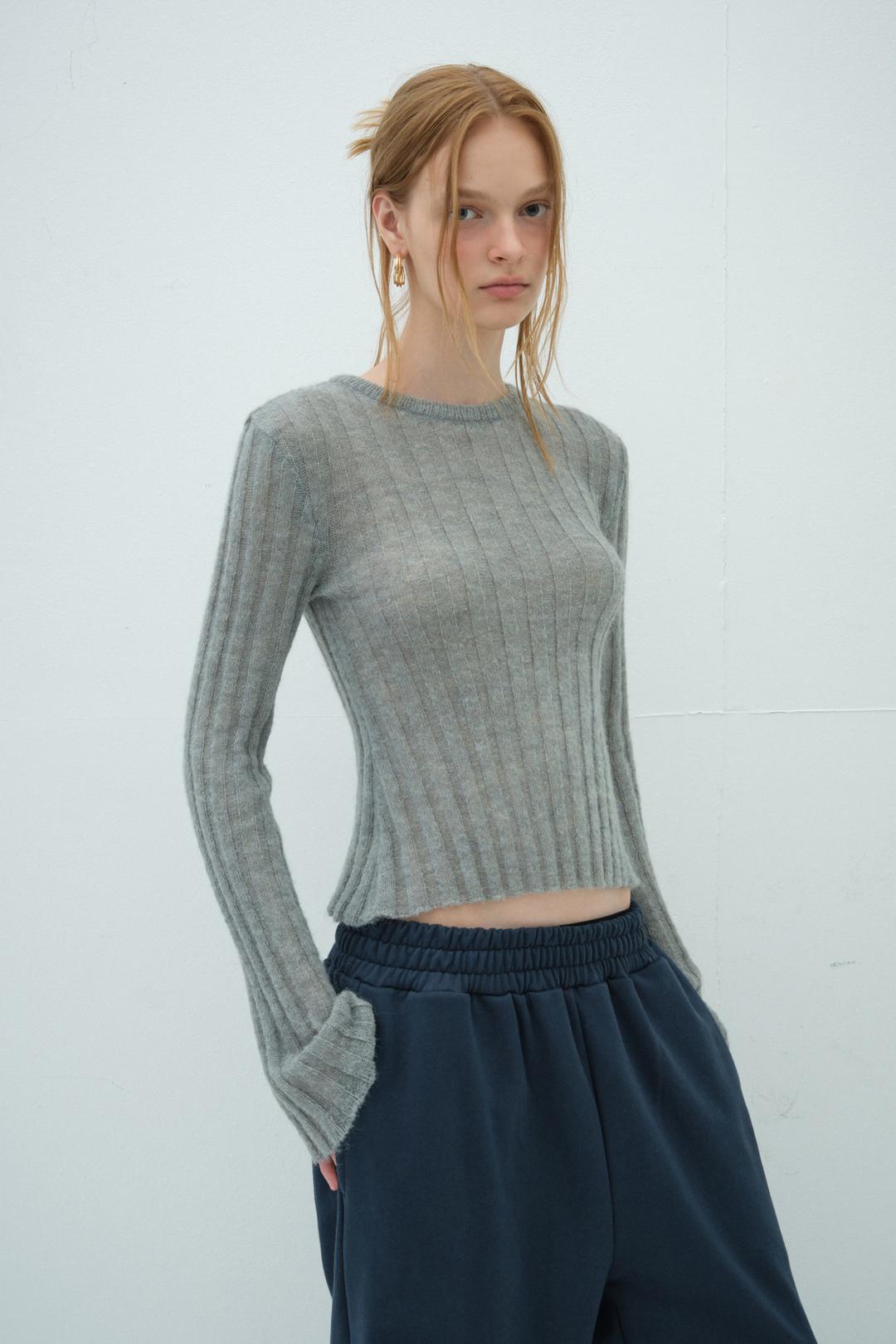 KID MOHAIR FLARED SLEEVE KNIT_GREY