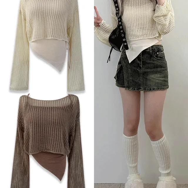 [나시+그물니트set🤎] 셀린 언발나시 그물니트 투피스 코디세트 셋업