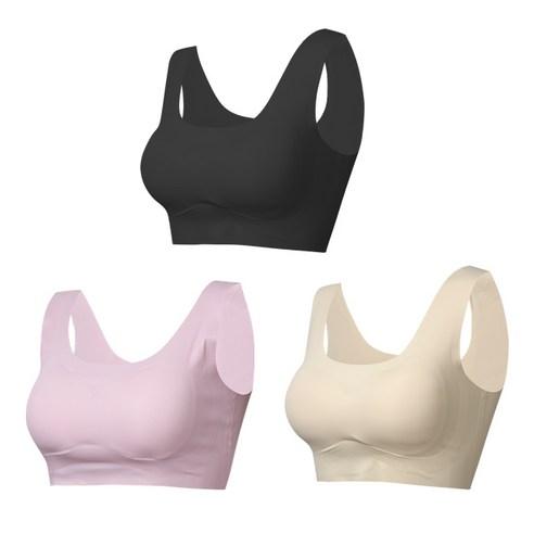 말랑마쥬 심리스 노라인 누디 브라탑 3P, M, 블랙+베이지+핑크