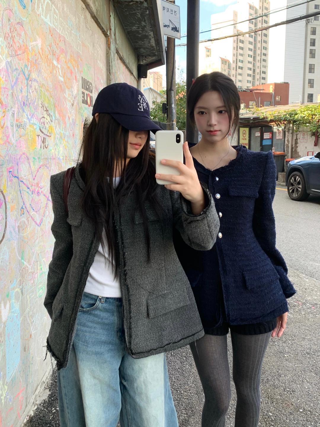 하이원스 [주문폭주1-2주 소요] ][HWS] [울60%] 여성 3온스 슬림핏 하프 트위드 연말룩 코트