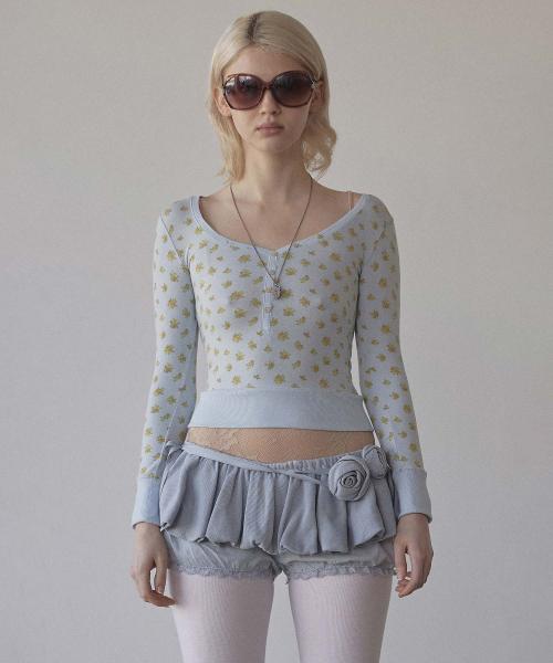 Floral Cottage Button Henley Sky