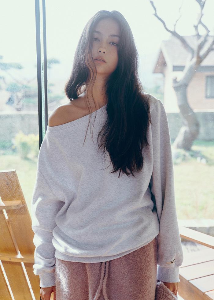 Essential Off-shoulder Sweatshirts_CTT398(White Melange)