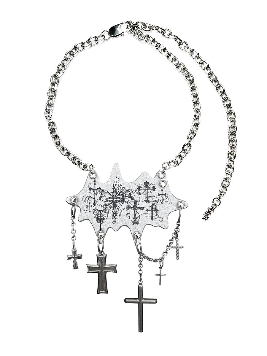 Printed Leather Brand Cross Necklace
