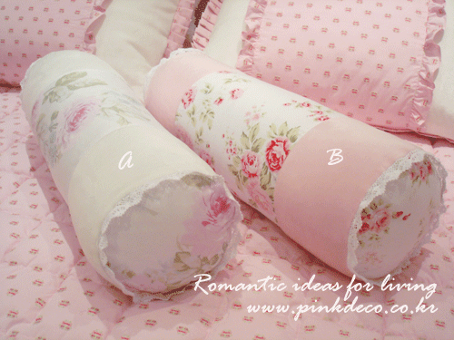 쉐비 플라워 원통 쿠션