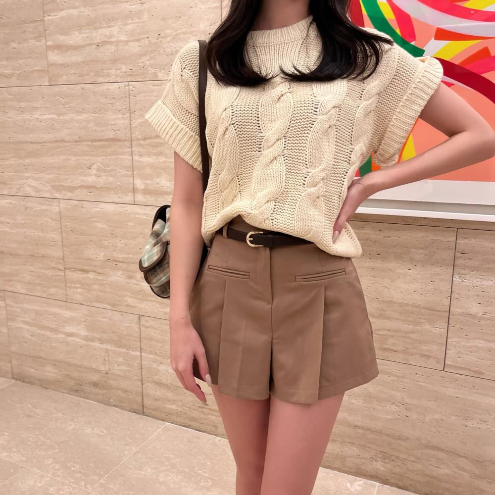 벨로 꽈배기 롤업 니트 조끼 베스트 (3color)