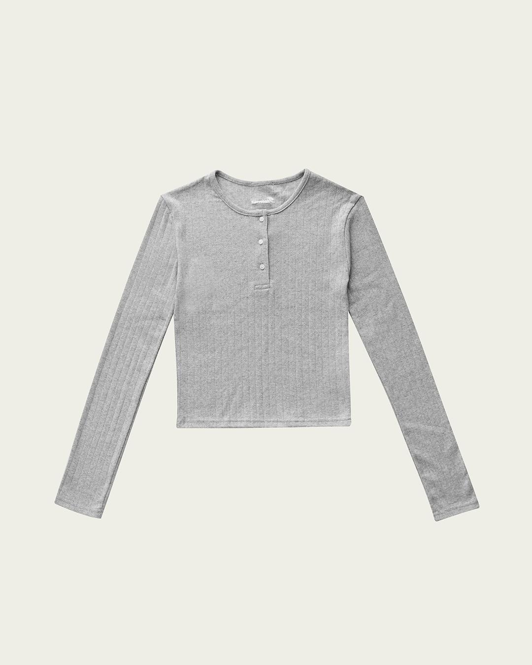 Eyelet Button T-shirt - Gray