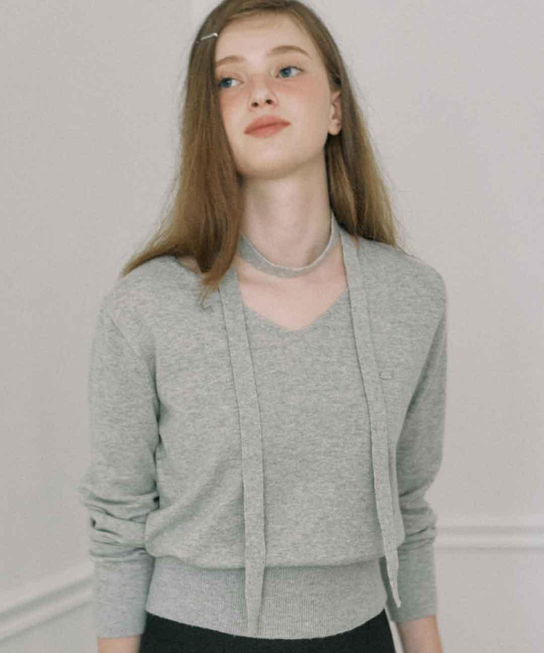 아워호프 Cashmere Tie Set V-neck knit - 3color