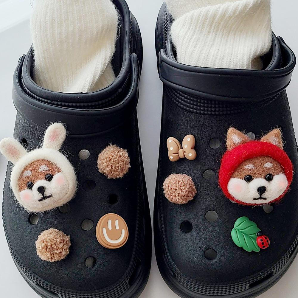 양모 시바견 지비츠 호환 파츠 4종 세트 강아지 사자 토끼 폼폼이 겨울 털 크록스 악세사리